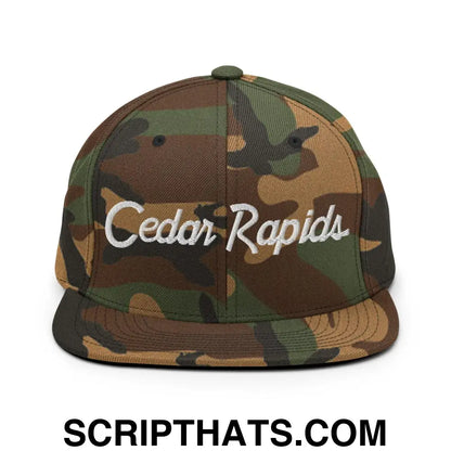 Cedar Rapids Script Snapback Hat Green Camo