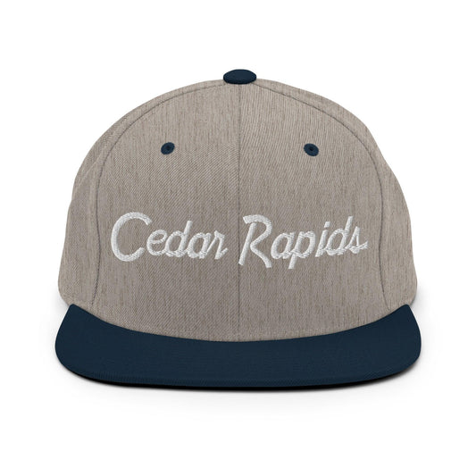 Cedar Rapids Script Snapback Hat Heather Grey Navy