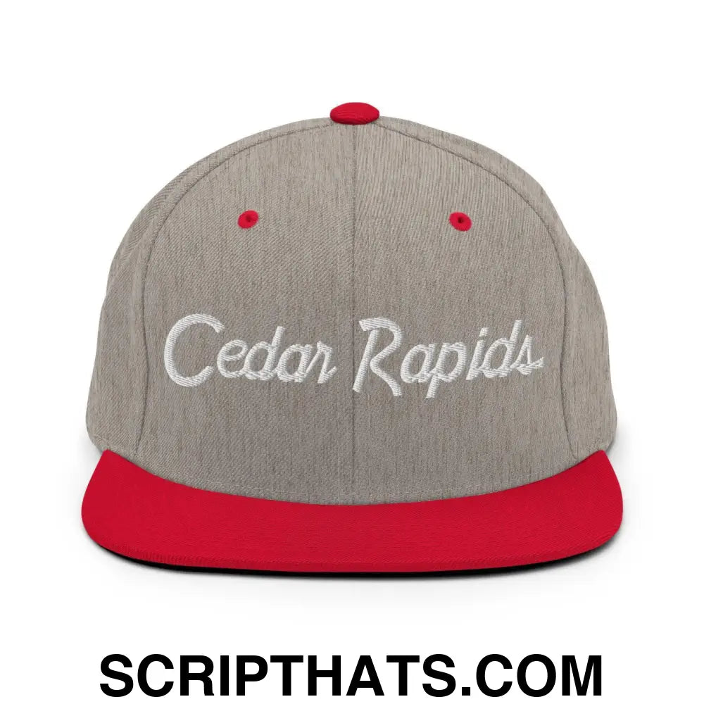 Cedar Rapids Script Snapback Hat Heather Grey Red