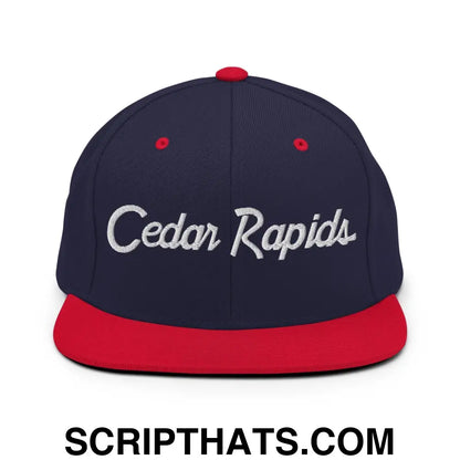 Cedar Rapids Script Snapback Hat Navy Red