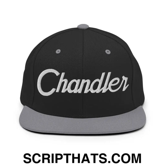 Chandler Script Snapback Hat Black Silver