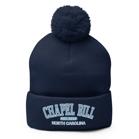 Chapel Bill Belichick UNC Coach Embroidered Knit Pom Pom Beanie Navy