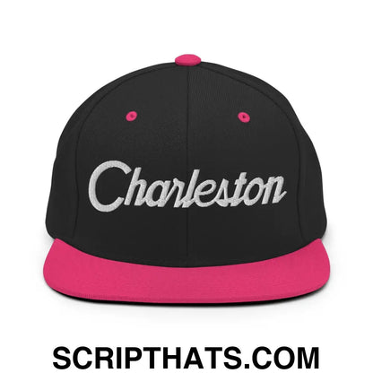 Charleston Script Snapback Hat Black Neon Pink