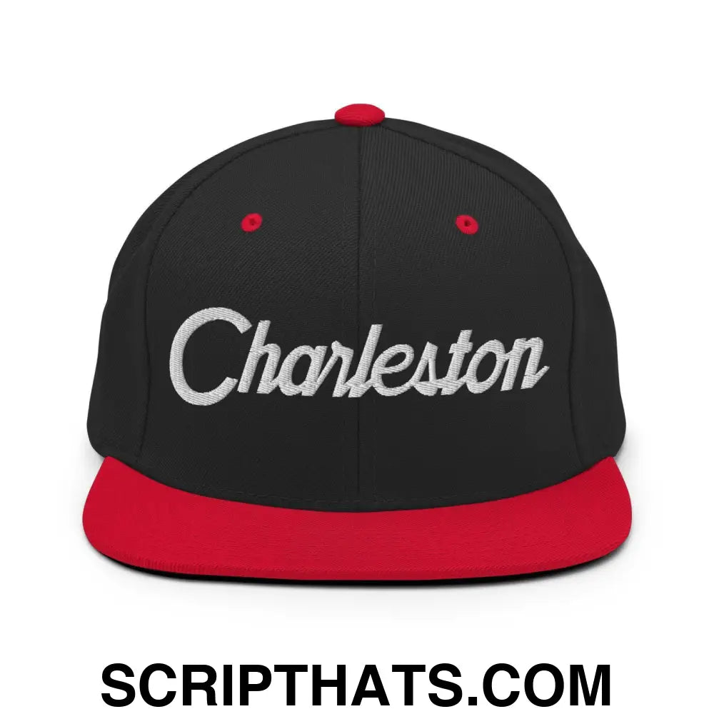 Charleston Script Snapback Hat Black Red