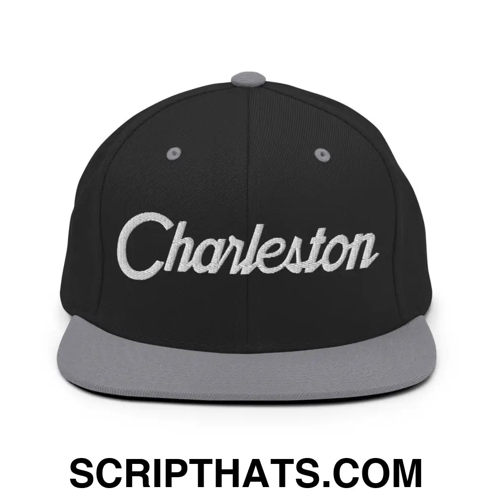 Charleston Script Snapback Hat Black Silver