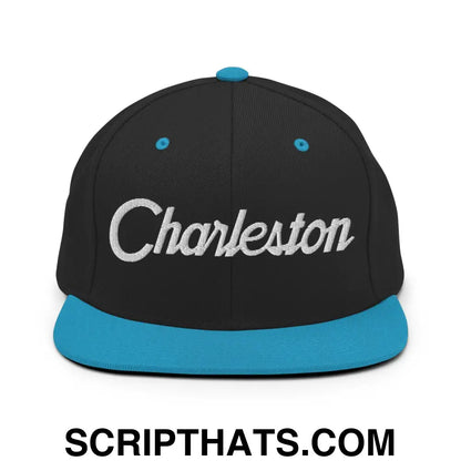 Charleston Script Snapback Hat Black Teal