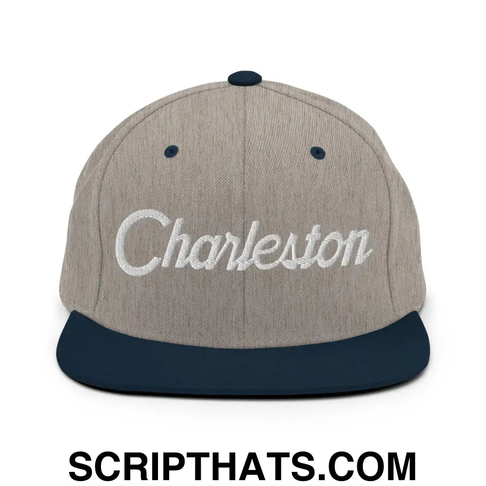 Charleston Script Snapback Hat Heather Grey Navy