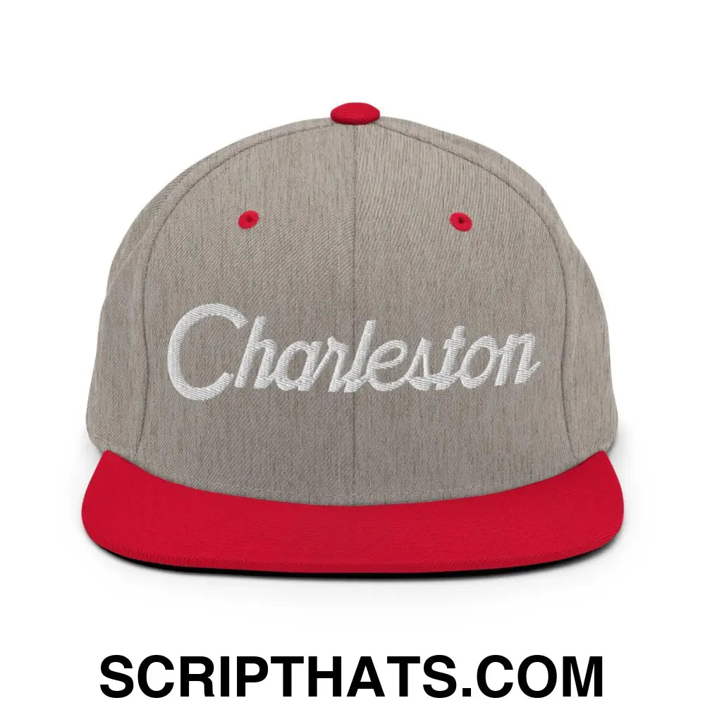 Charleston Script Snapback Hat Heather Grey Red