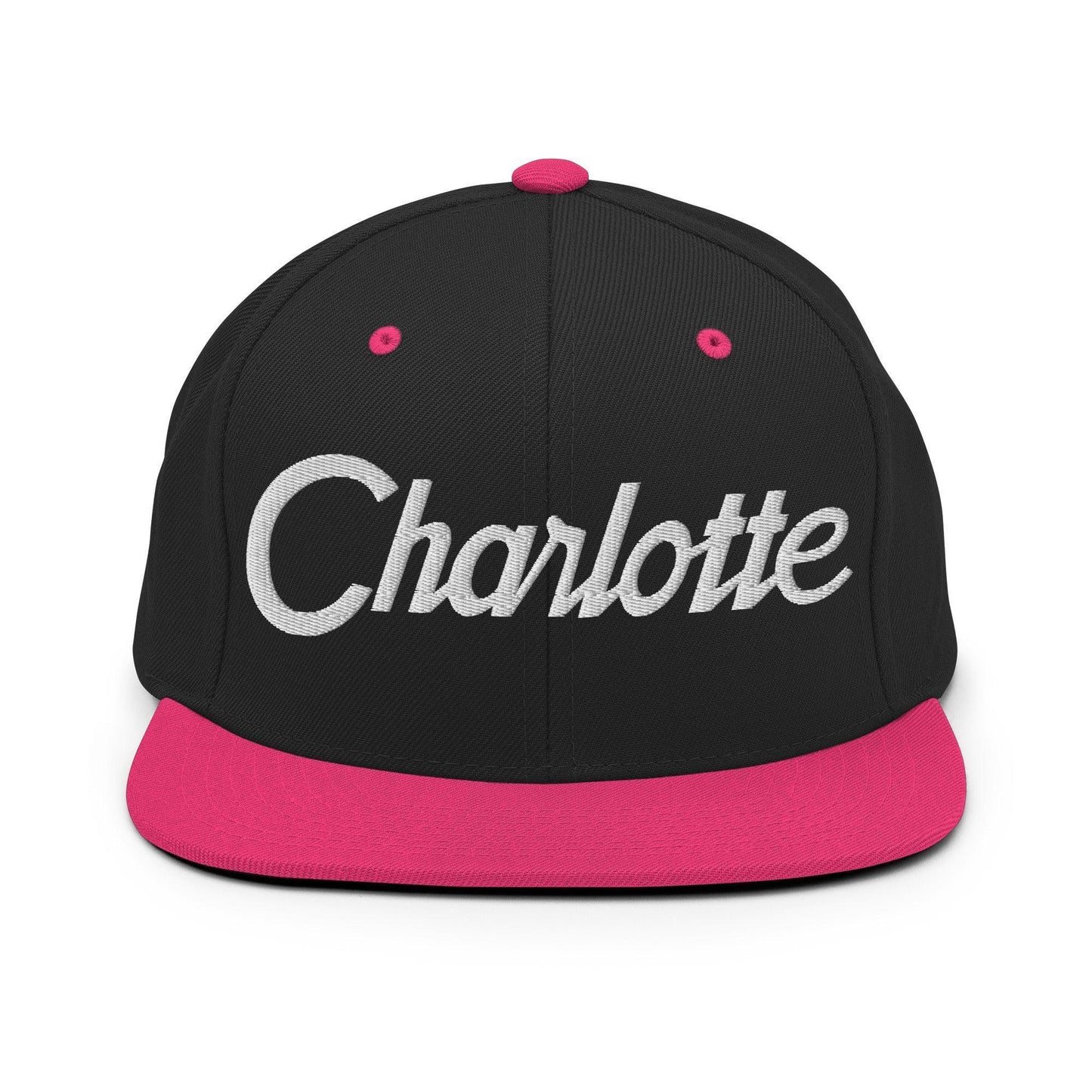 Charlotte Script Snapback Hat Black Neon Pink