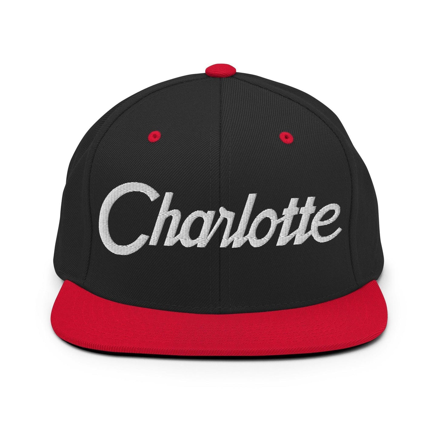 Charlotte Script Snapback Hat Black Red