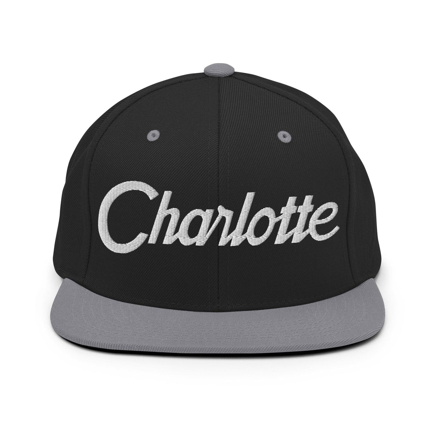 Charlotte Script Snapback Hat Black Silver