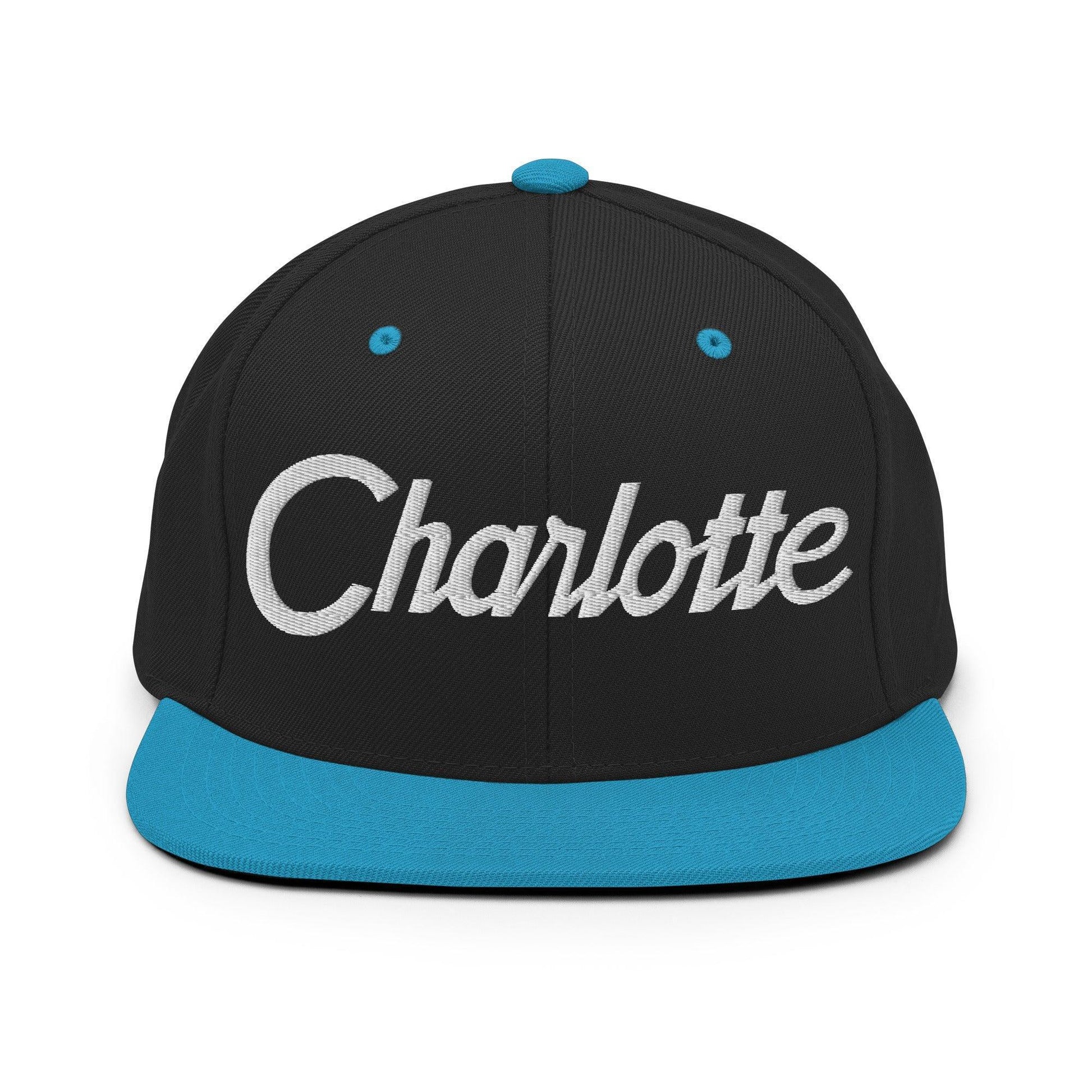 Charlotte Script Snapback Hat Black Teal