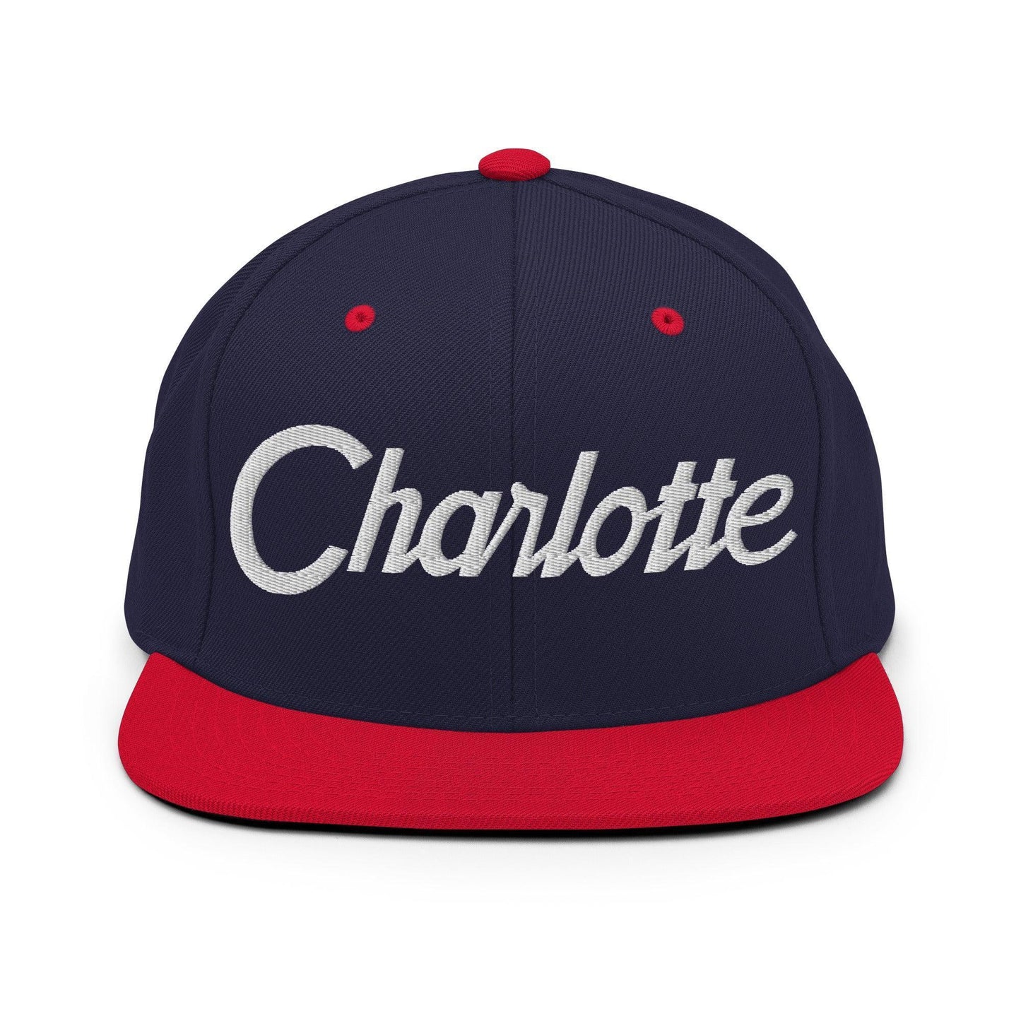 Charlotte Script Snapback Hat Navy Red