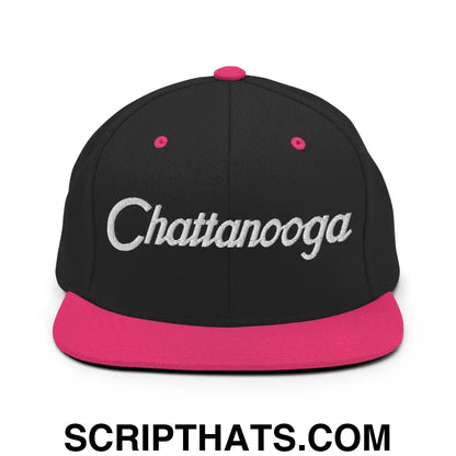 Chattanooga Script Snapback Hat Black Neon Pink