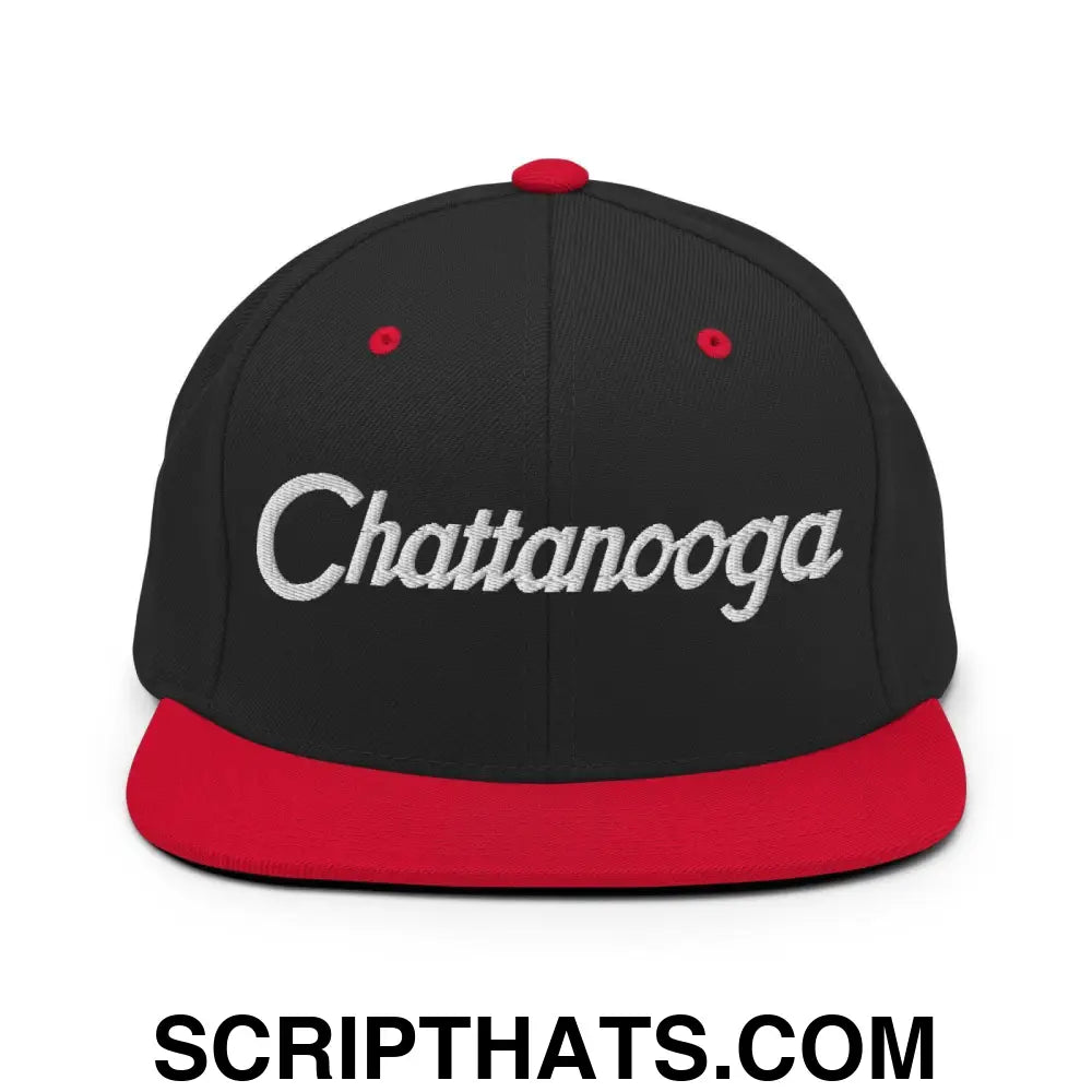 Chattanooga Script Snapback Hat Black Red