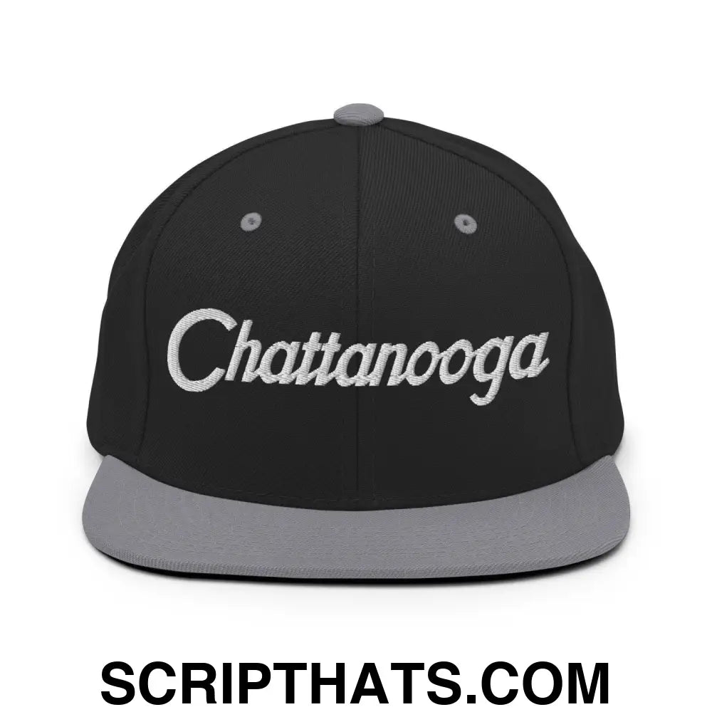 Chattanooga Script Snapback Hat Black Silver