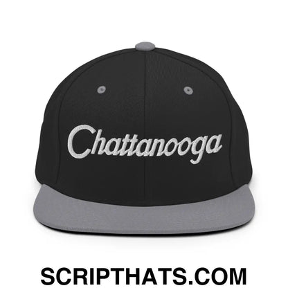 Chattanooga Script Snapback Hat Black Silver