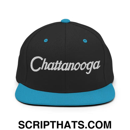 Chattanooga Script Snapback Hat Black Teal