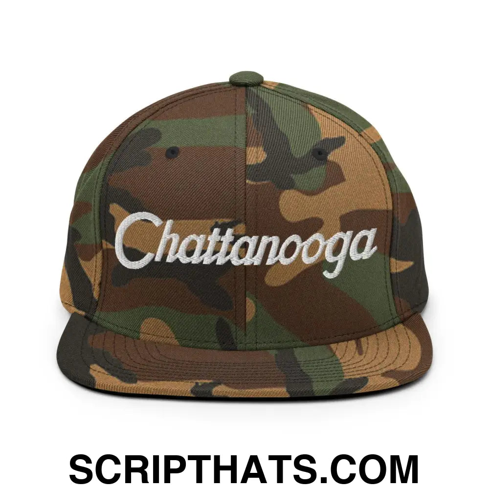 Chattanooga Script Snapback Hat Green Camo