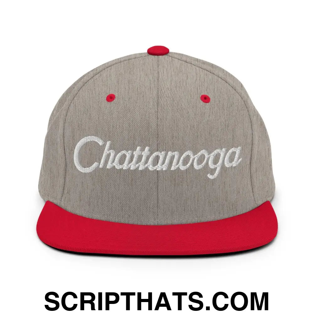 Chattanooga Script Snapback Hat Heather Grey Red