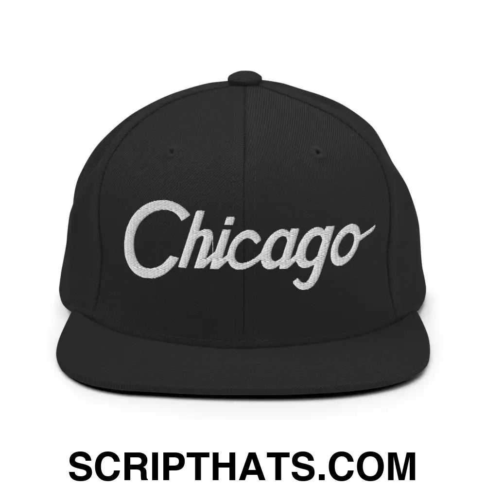 Chicago Script Snapback Hat Black