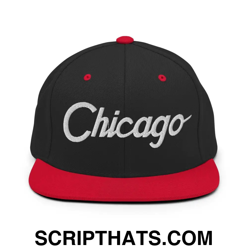 Chicago Script Snapback Hat Black Red