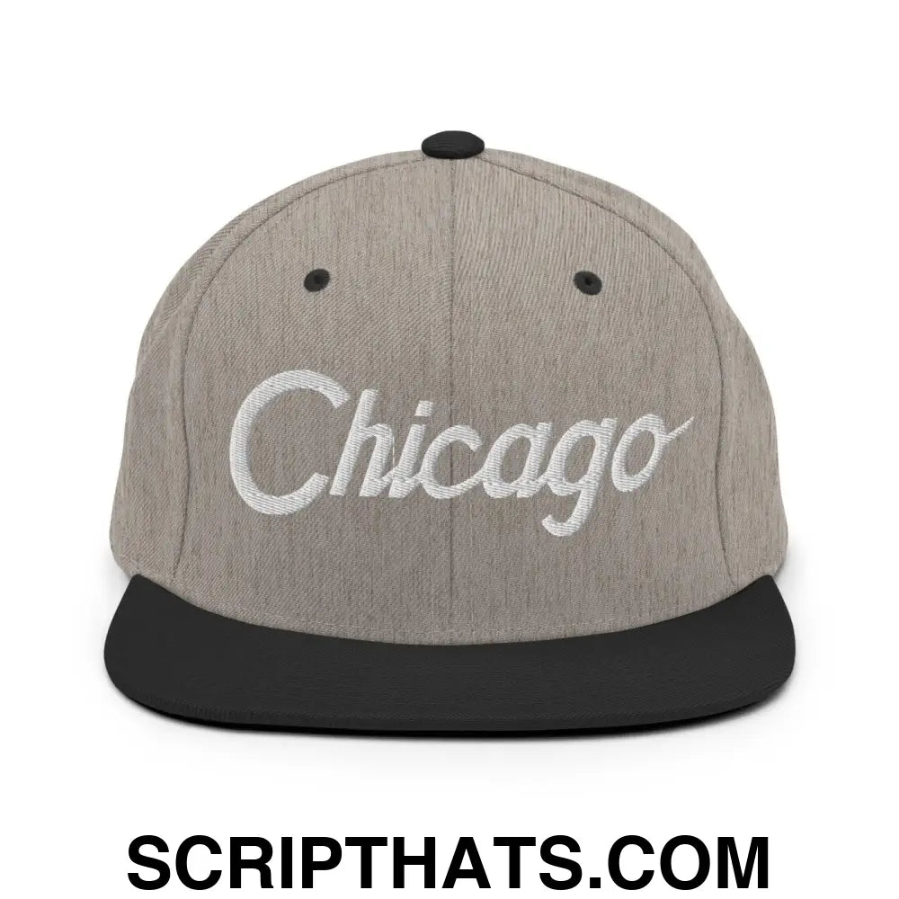 Chicago Script Snapback Hat Heather Black