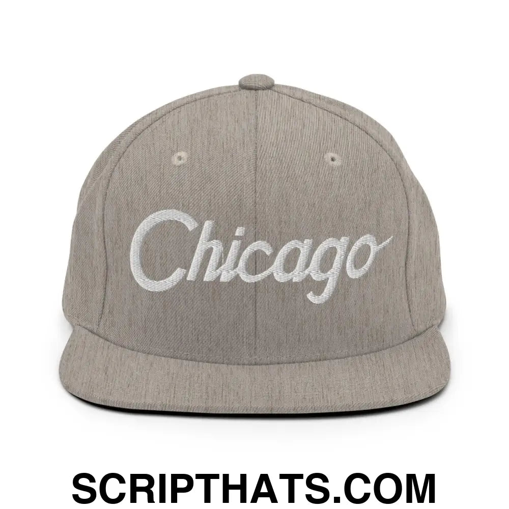 Chicago Script Snapback Hat Heather Grey