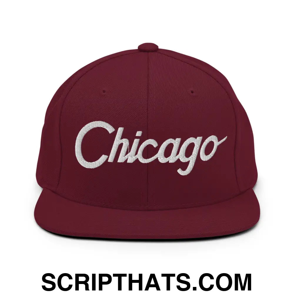 Chicago Script Snapback Hat Maroon