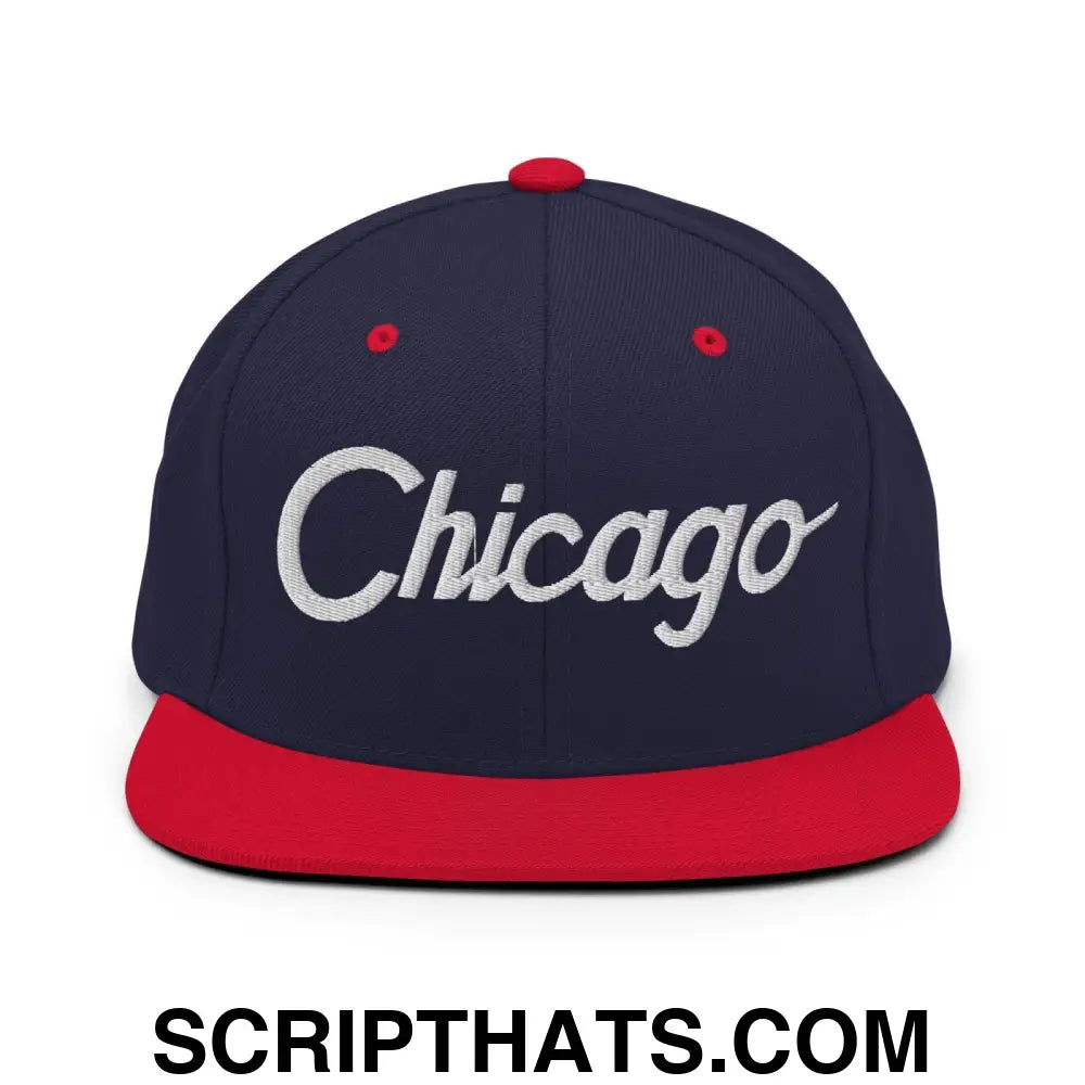 Chicago Script Snapback Hat Navy Red