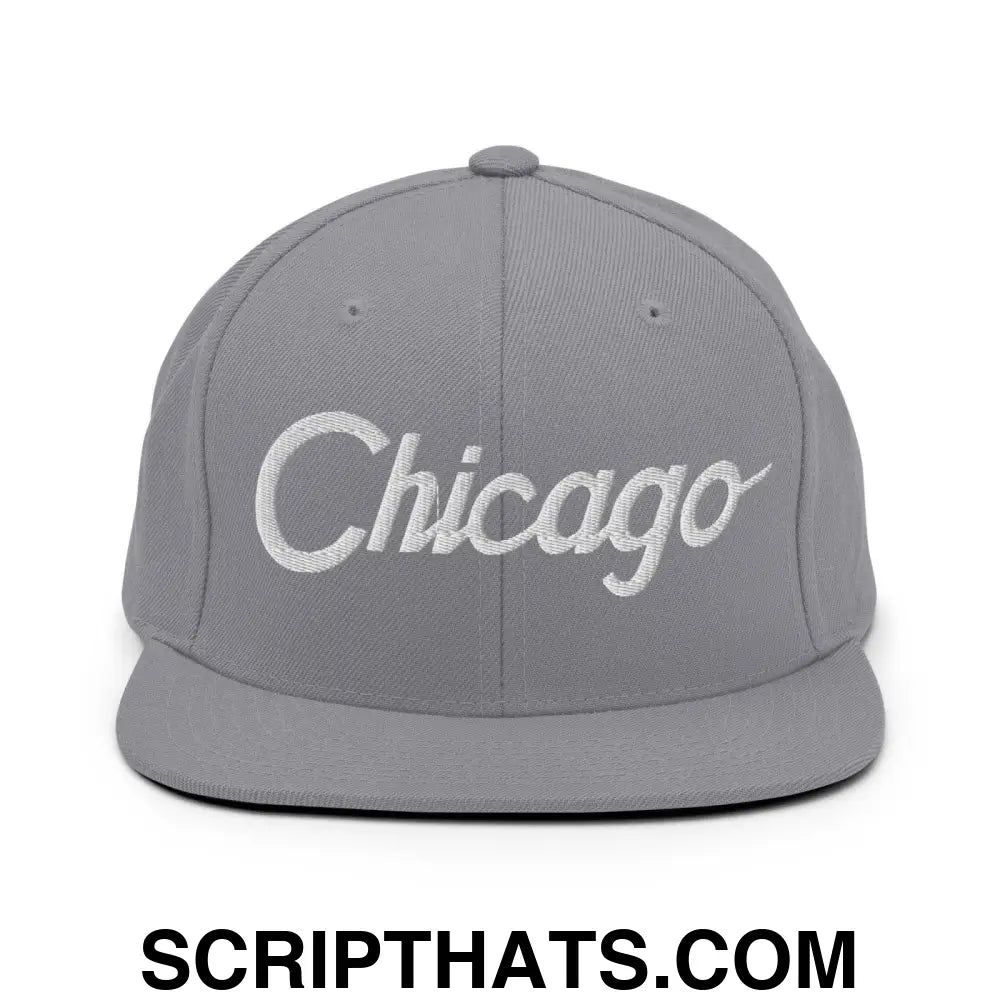 Chicago Script Snapback Hat Silver