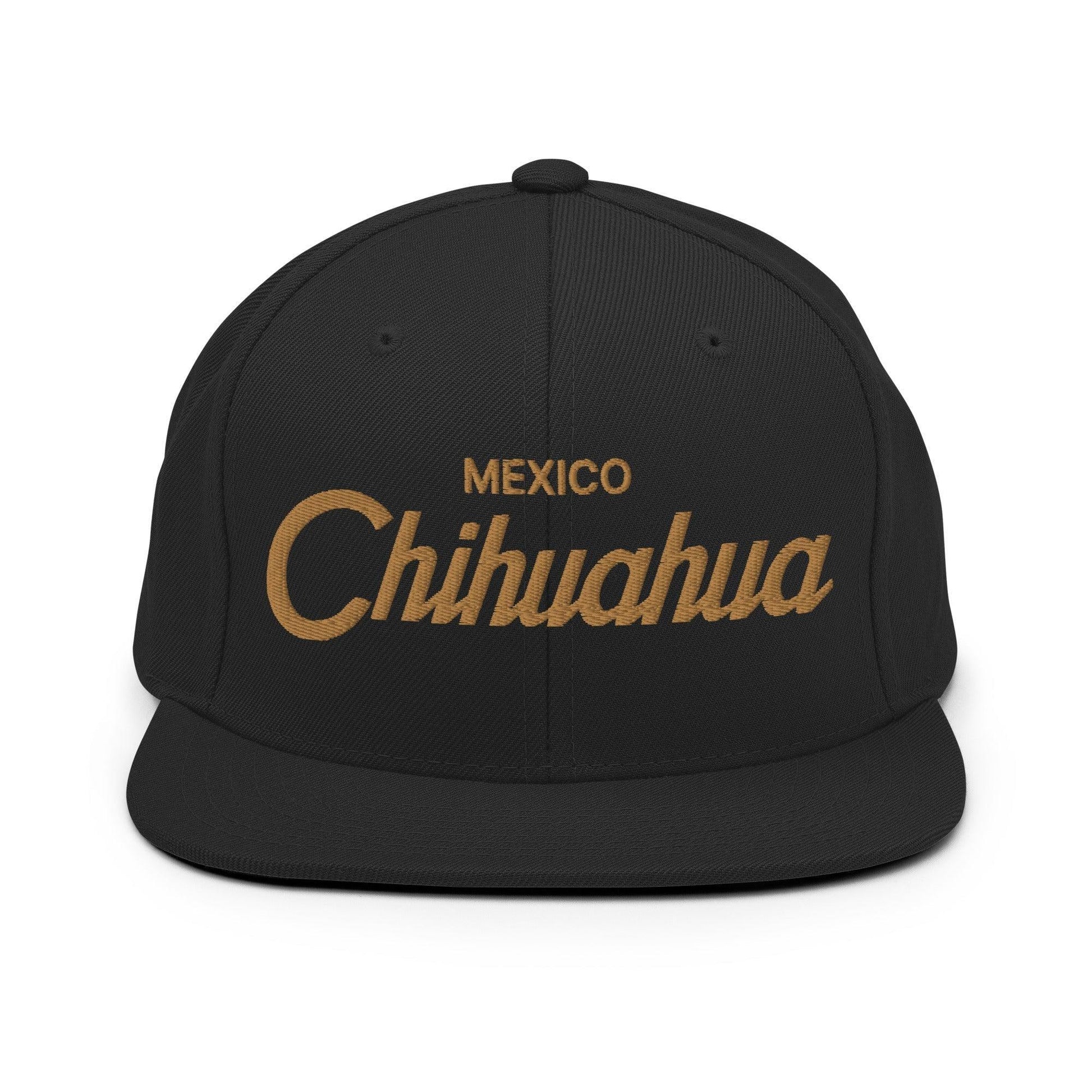 Chihuahua Mexico Gold Vintage Sports Script Snapback Hat Black