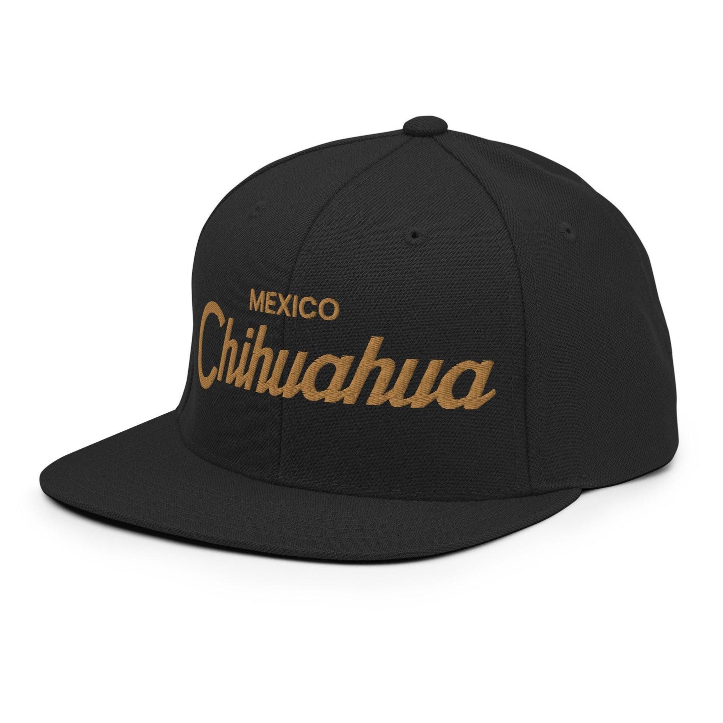 Chihuahua Mexico Gold Vintage Sports Script Snapback Hat Black