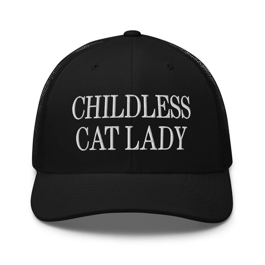 Childless Cat Lady Retro Trucker Hat Black by Script Hats | Script Hats
