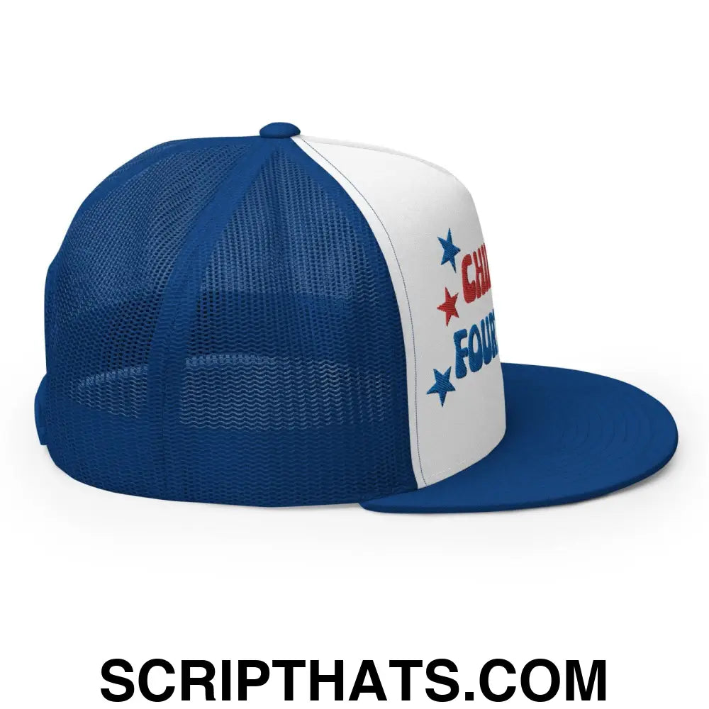 Chill The Fourth Out 4th of July Funny Snapback Trucker Hat Royal White Royal