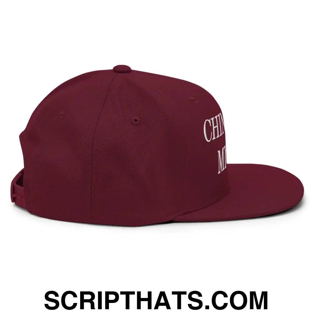 Chinga La Migra Embroidered Flat Bill Brim Snapback Hat Maroon