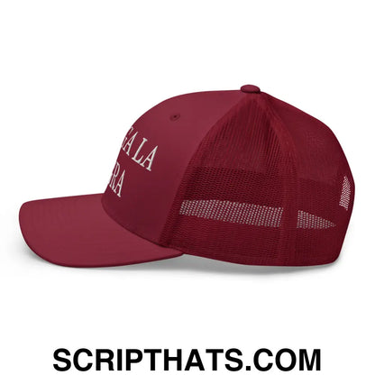 Chinga La Migra Embroidered Mesh Trucker Hat Cranberry