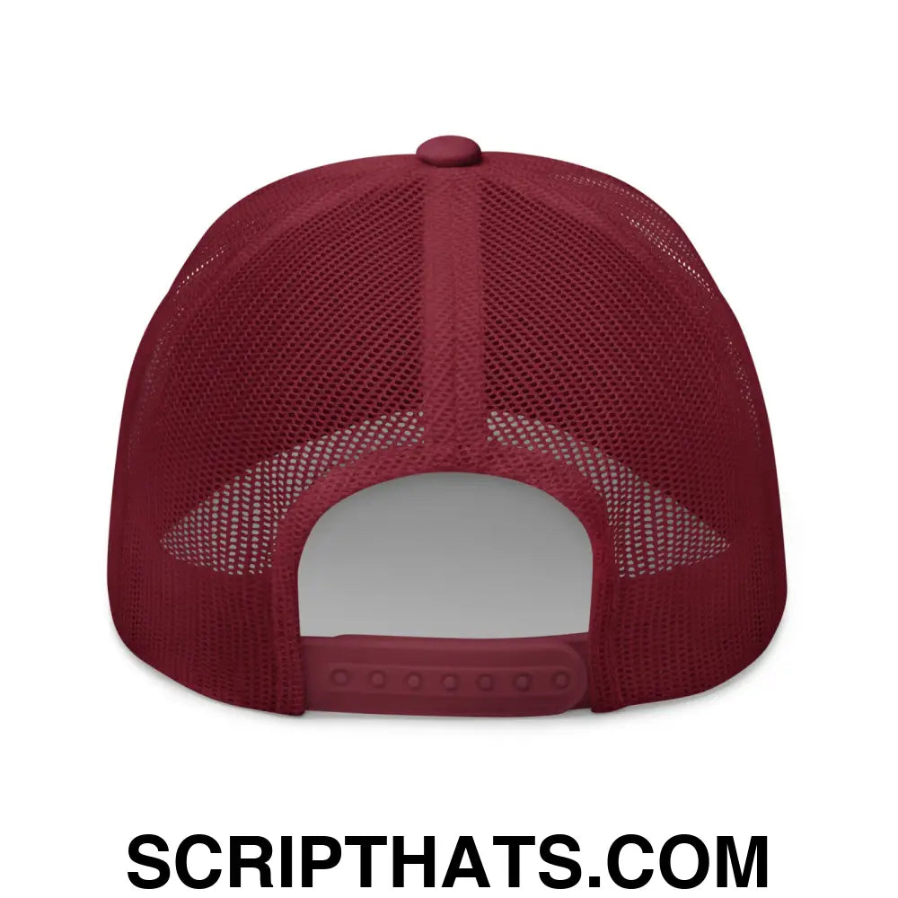 Chinga La Migra Embroidered Mesh Trucker Hat Cranberry