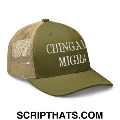 Chinga La Migra Embroidered Mesh Trucker Hat Moss Khaki