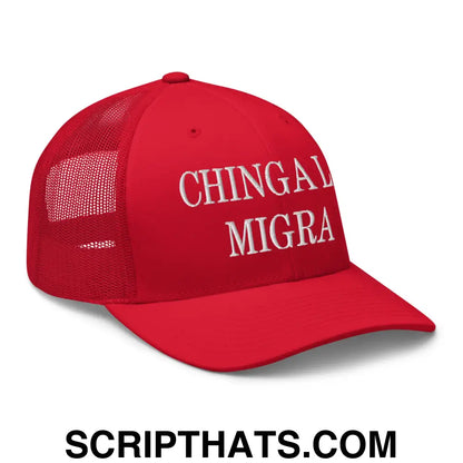 Chinga La Migra Embroidered Mesh Trucker Hat Red