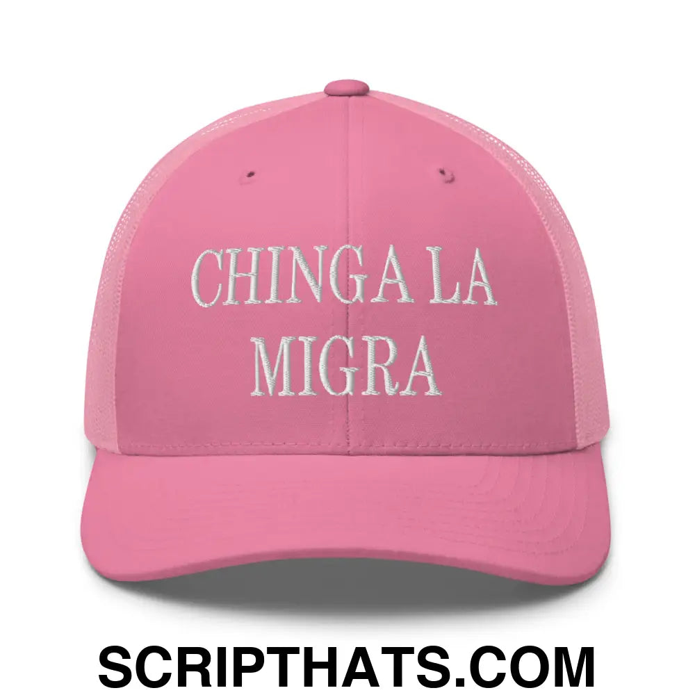 Chinga La Migra Embroidered Mesh Trucker Hat Pink