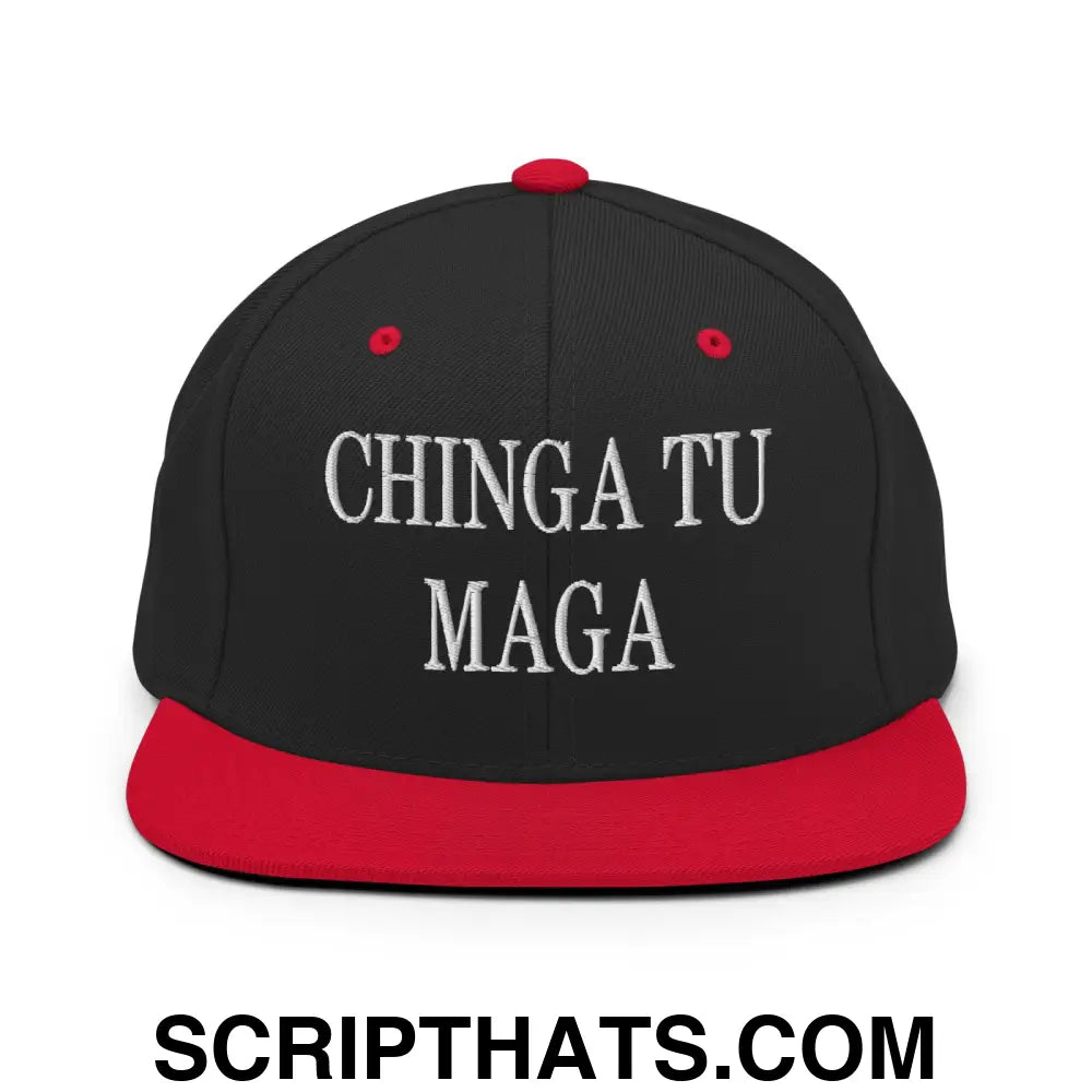 Chinga Tu MAGA Embroidered Flat Bill Brim Snapback Hat Black Red