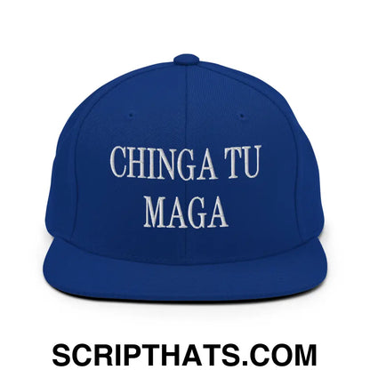 Chinga Tu MAGA Embroidered Flat Bill Brim Snapback Hat Royal Blue