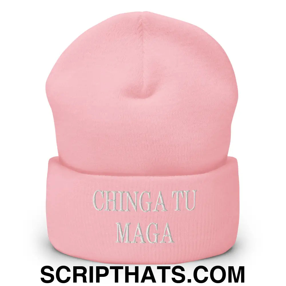 Chinga Tu MAGA Embroidered Knit Cuffed Beanie Baby Pink