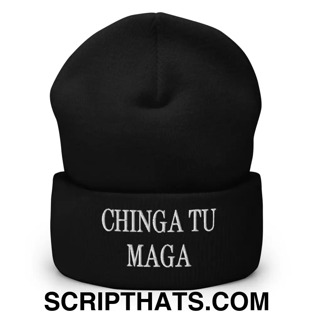 Chinga Tu MAGA Embroidered Knit Cuffed Beanie Black