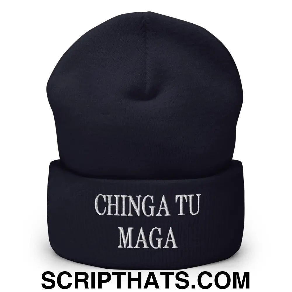 Chinga Tu MAGA Embroidered Knit Cuffed Beanie Navy