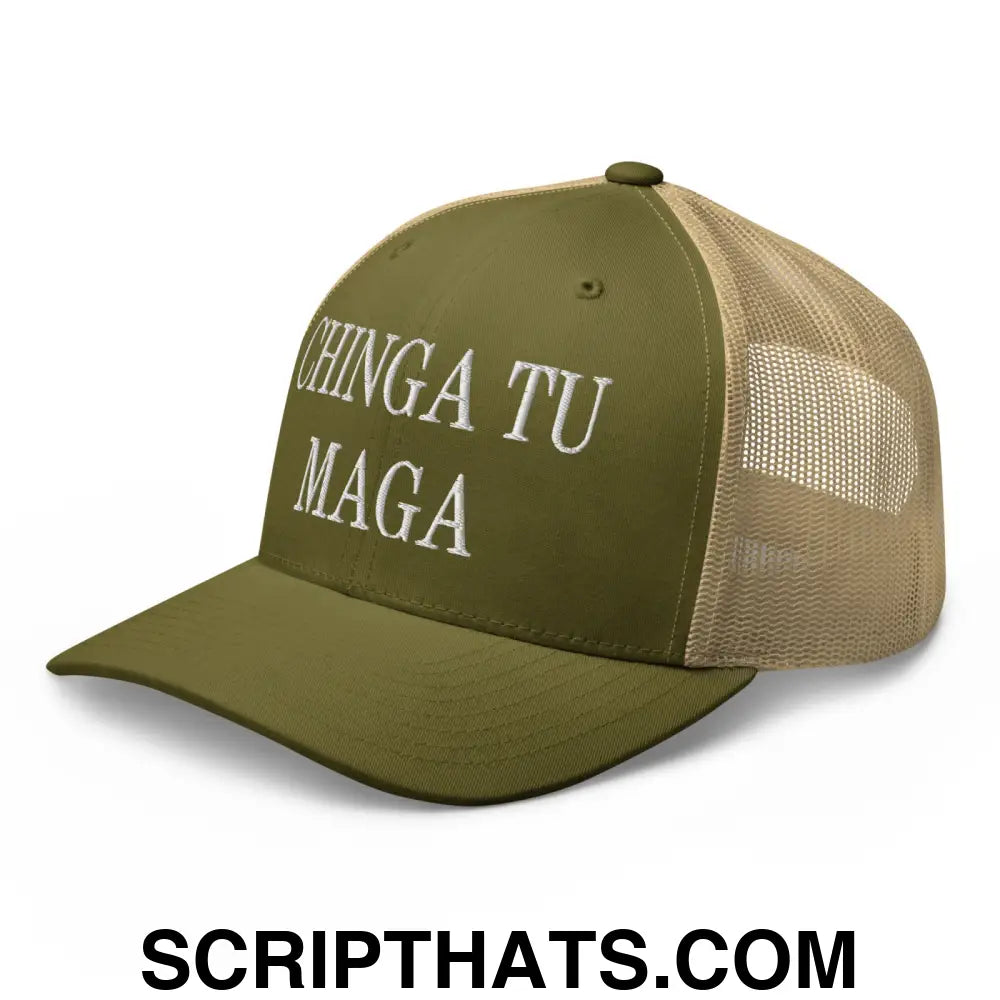 Chinga Tu MAGA Embroidered Mesh Trucker Hat Moss Khaki