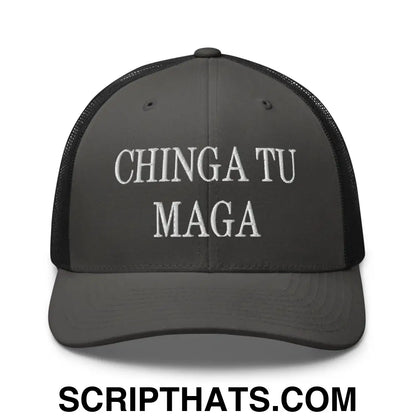 Chinga Tu MAGA Embroidered Mesh Trucker Hat Charcoal Black