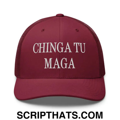 Chinga Tu MAGA Embroidered Mesh Trucker Hat Cranberry