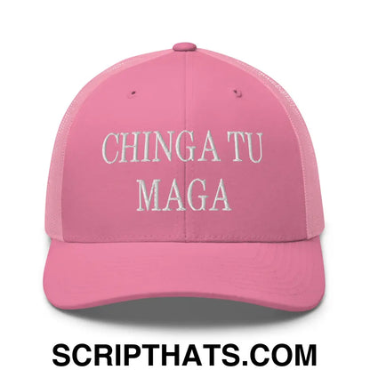 Chinga Tu MAGA Embroidered Mesh Trucker Hat Pink